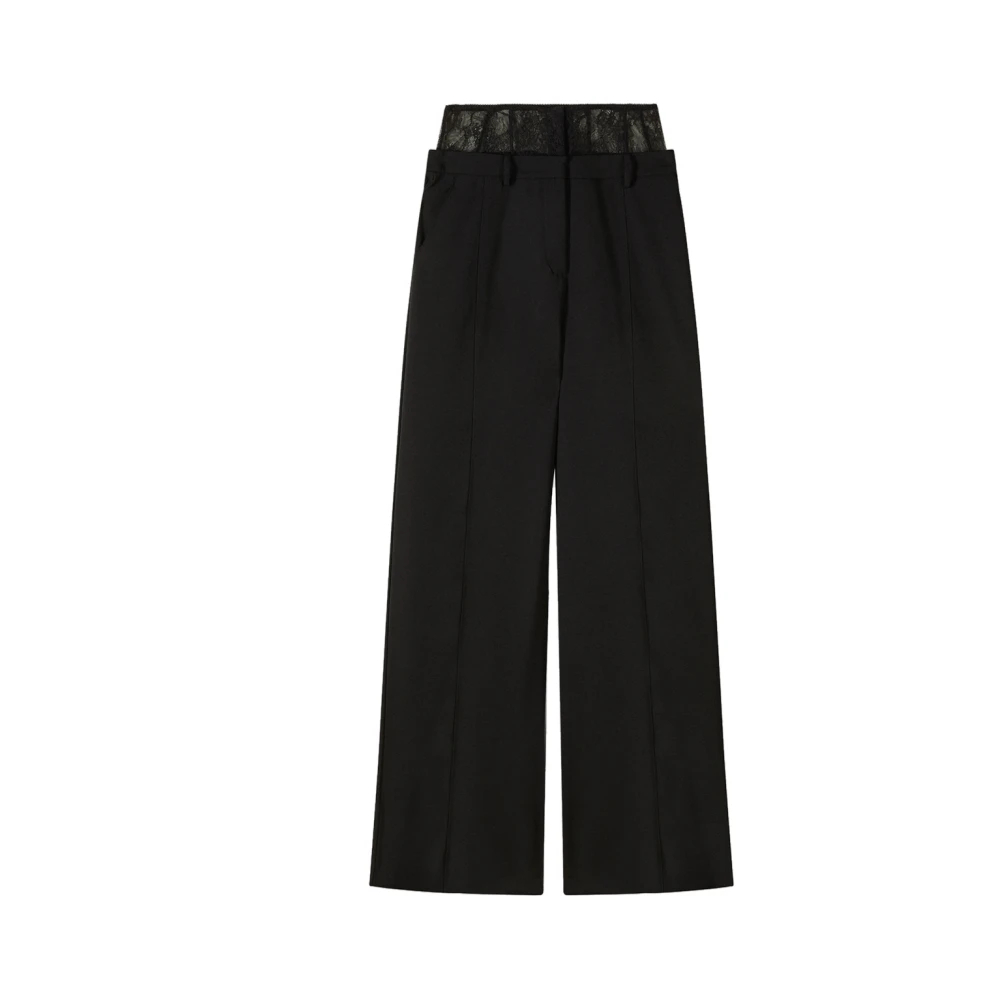 Patrizia Pepe Damen Schwarz - Palazzo-Hose Mit Spitze An Der Taille - Trousers - K - S