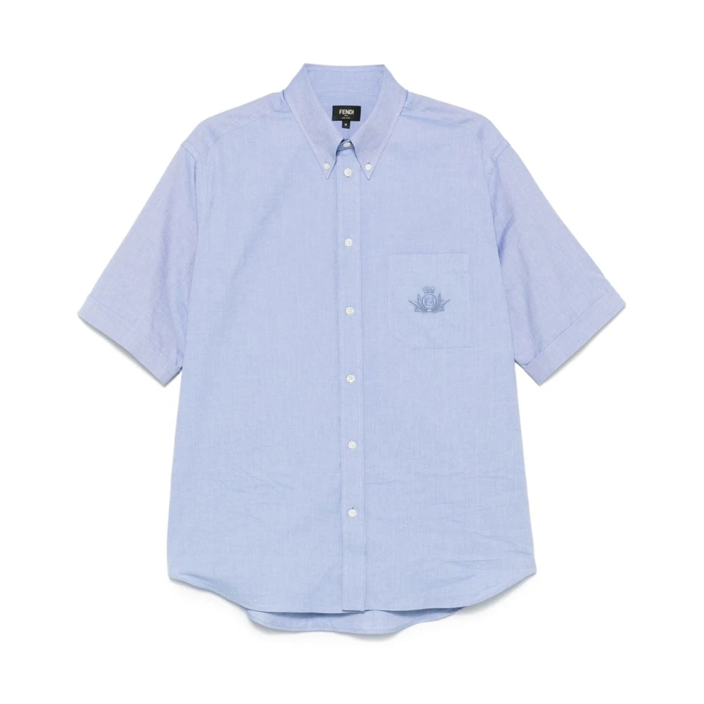 Fendi Herren Blau - Kurzärmeliges Hemd Mit Knopfleiste Und Tasche - Shirts - M