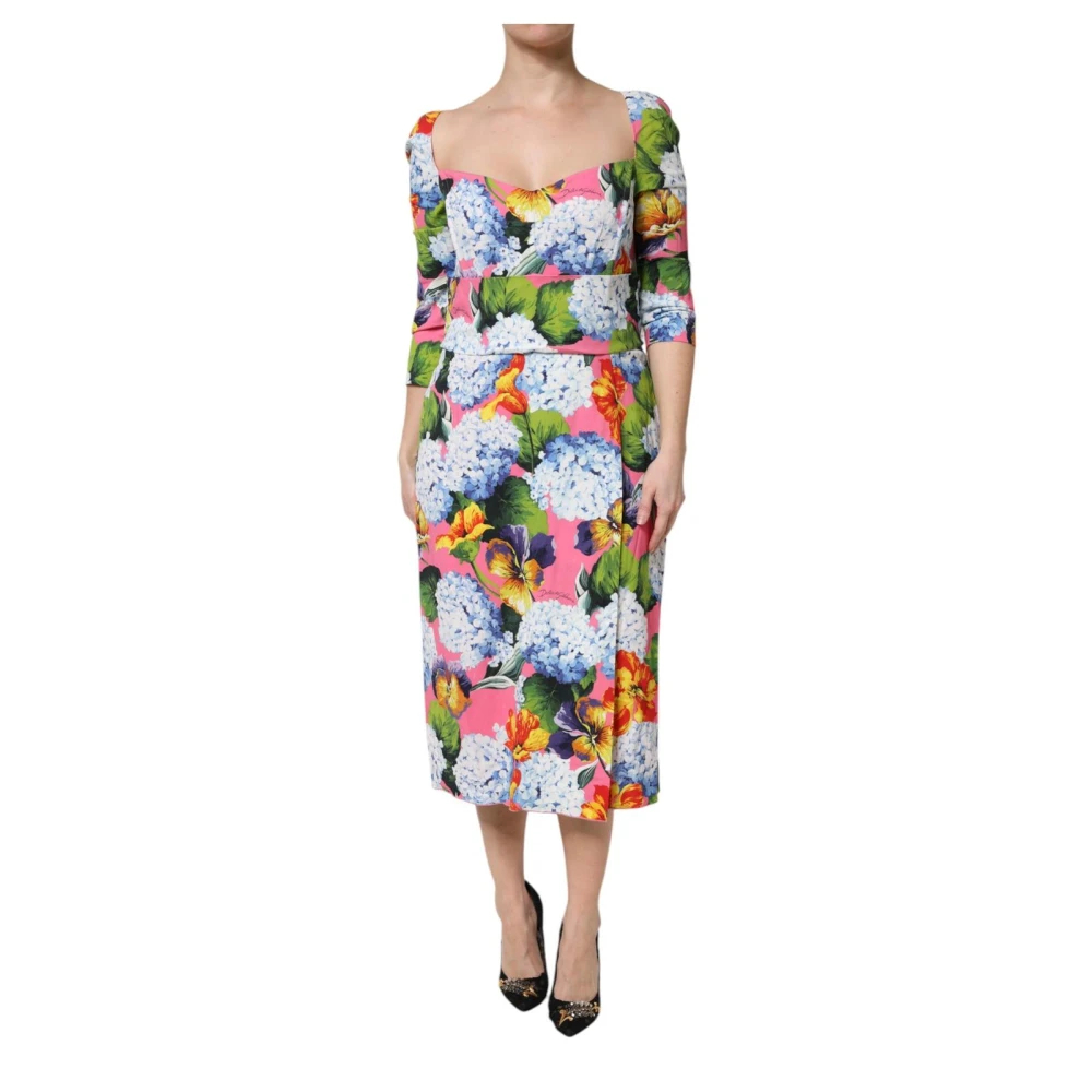 Dolce & Gabbana Damen Multicolor - Floral Pleated Sheath Midi Dress - Dresses - Mehrfarbig - 2XL
