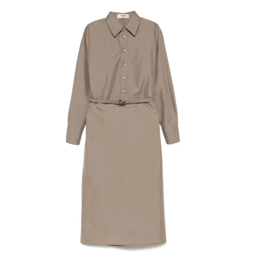 Fendi Damen Braun - Taupe Es Hemdkleid Mit Gürtel - Dresses - 2XS