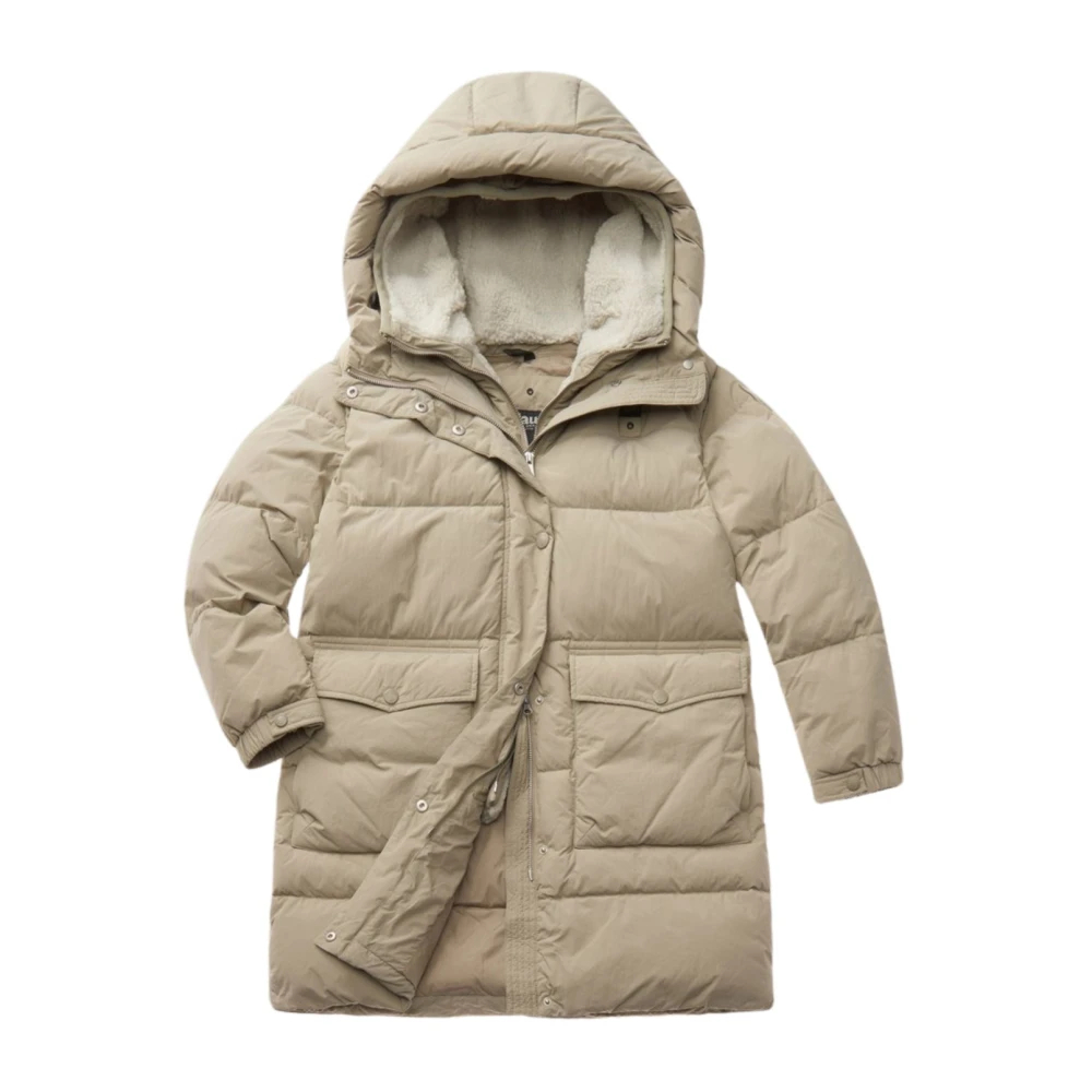 Blauer Damen Beige - Lange Nylonjacke Mit Front-Einsatz - Coats - M
