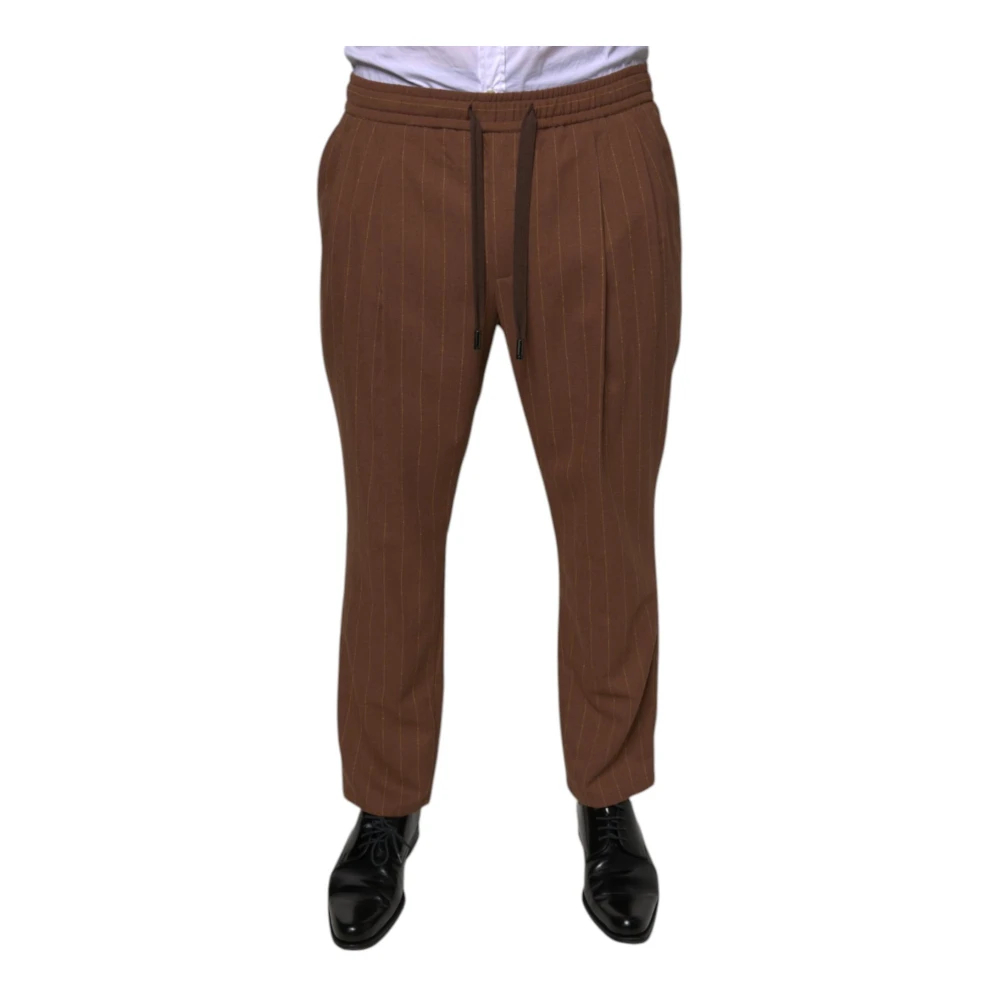 Dolce & Gabbana Herren Braun - Gestreifte Skinny Dress Pants Mit Kordelzug - Trousers - M