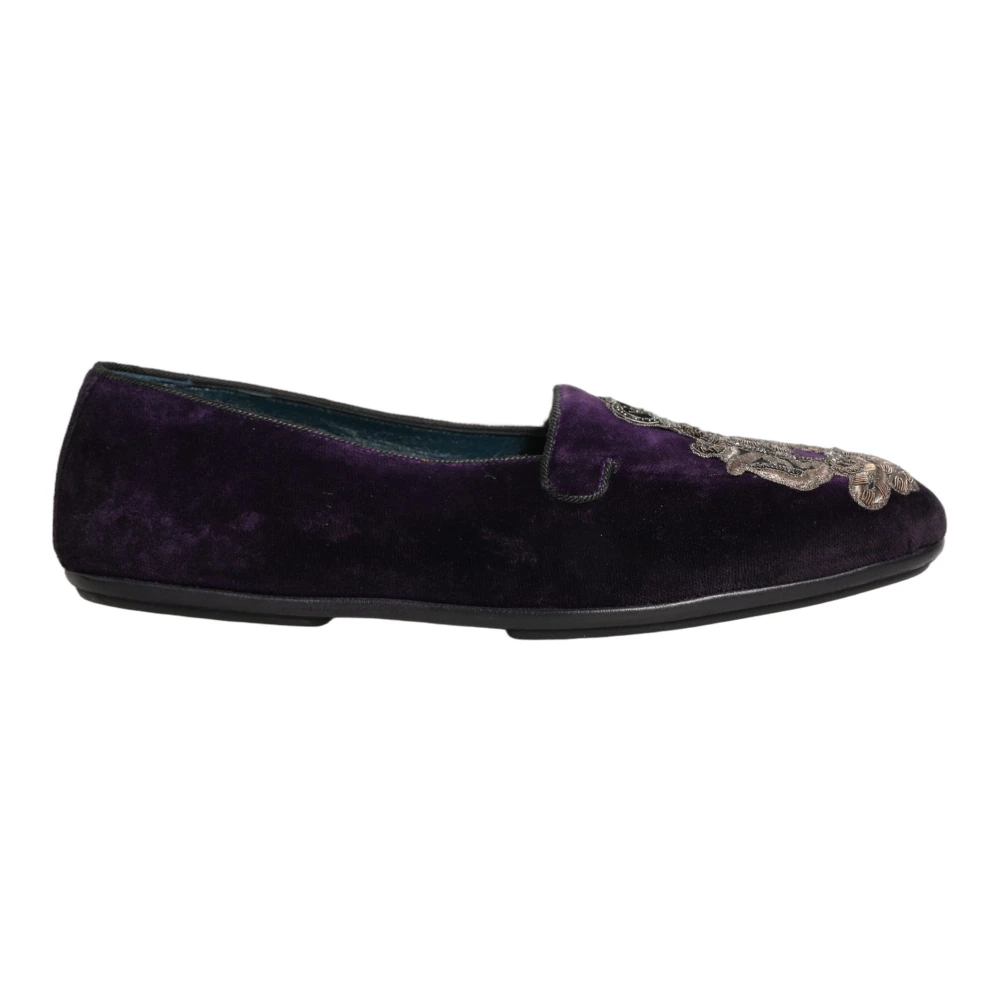 Dolce & Gabbana Herren Violett - Velvet Crown Embroidery Loafers - Shoes - Lila - 43 Eu
