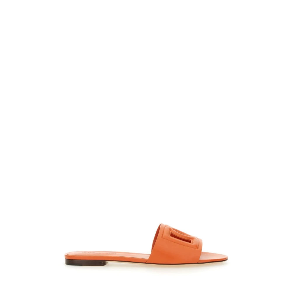 Dolce & Gabbana Damen Orange - Kalbsleder-Slipper Mit Dg-Logo - Shoes - 36 Eu