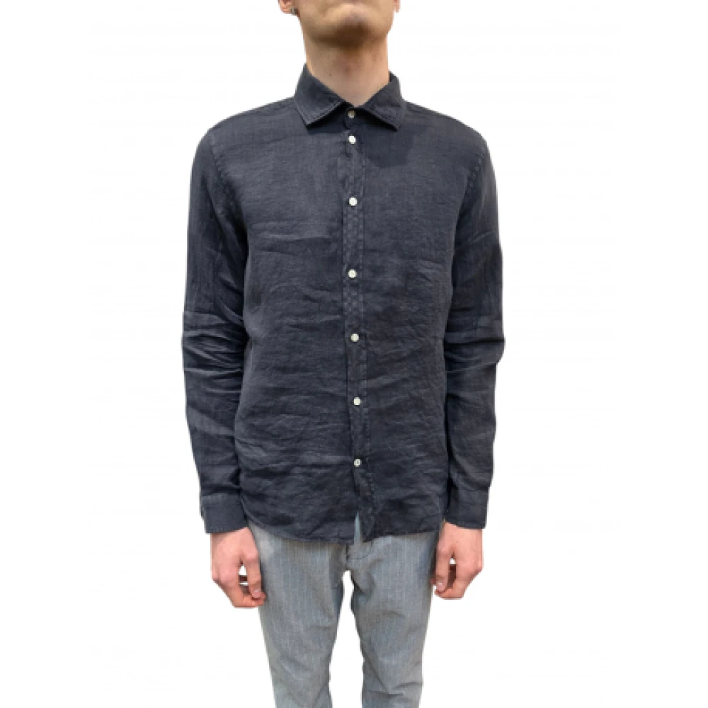 Mason's Herren Blau - Marineblaues Leinenhemd Klassischer Kragen - Shirts - S