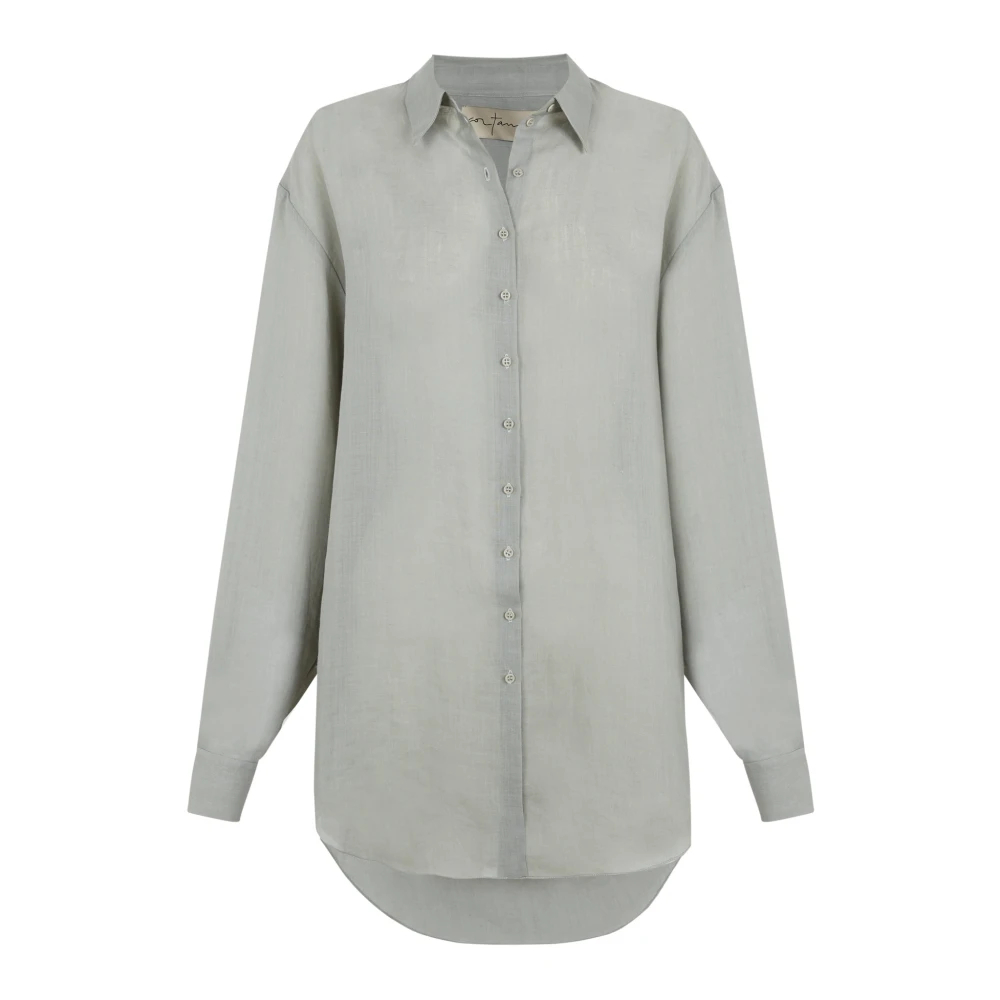 Cortana Damen Blau - Himmelblaues Oversize Leinenhemd - Blouses & Shirts - 2XS