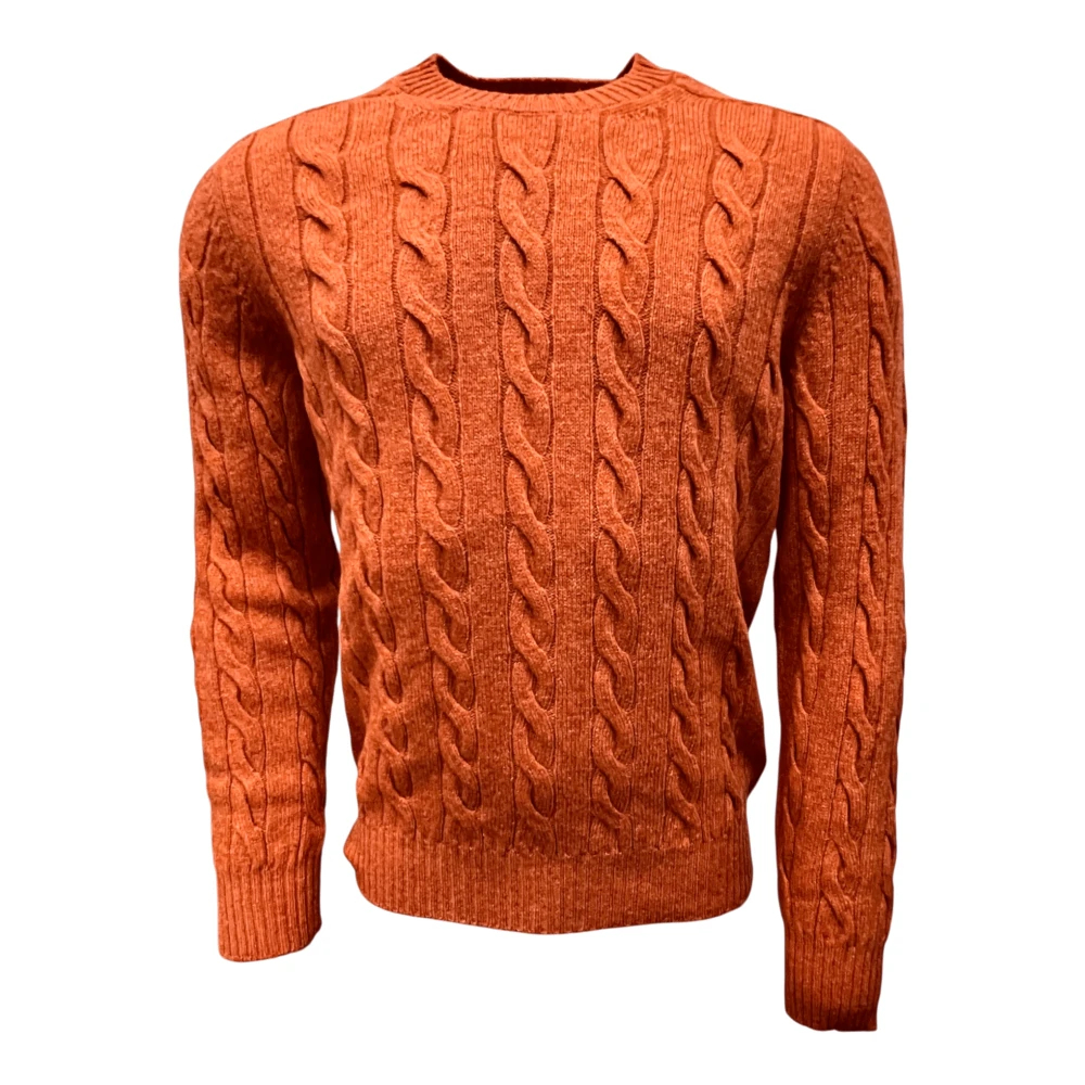 Gran Sasso Herren Orange - Zopfmuster Pullover - Knitwear - 3XL