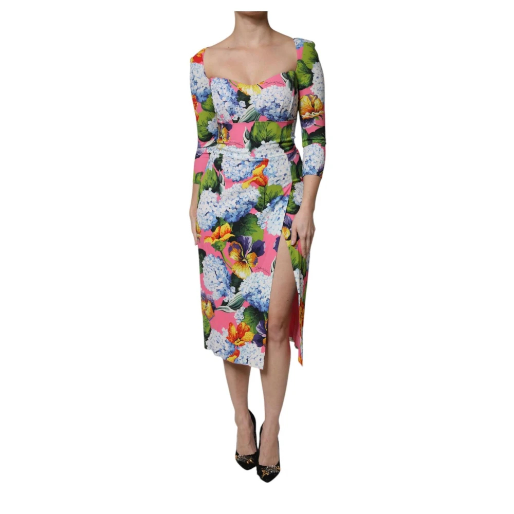 Dolce & Gabbana Damen Multicolor - Blumendruck Midi Kleid Seitenschlitz - Dresses - Mehrfarbig - Xs
