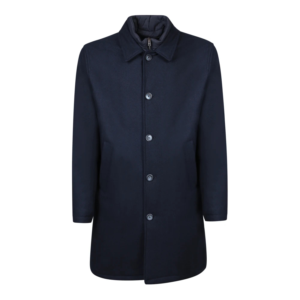Herno Herren Blau - Fischgrätenmantel Mit Abnehmbarer Latz - Coats - M