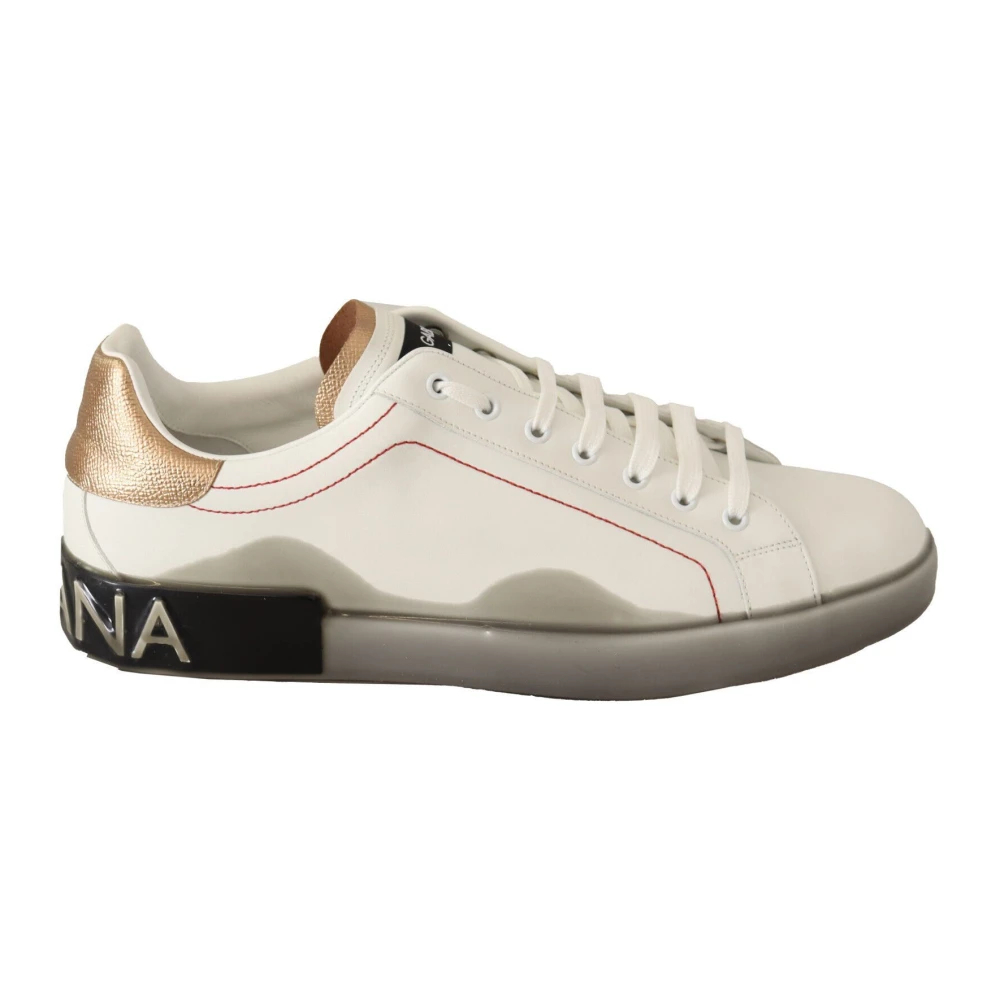 Dolce & Gabbana Herren Weiß - E Und Goldene Ledersneakers - Shoes - 40 Eu