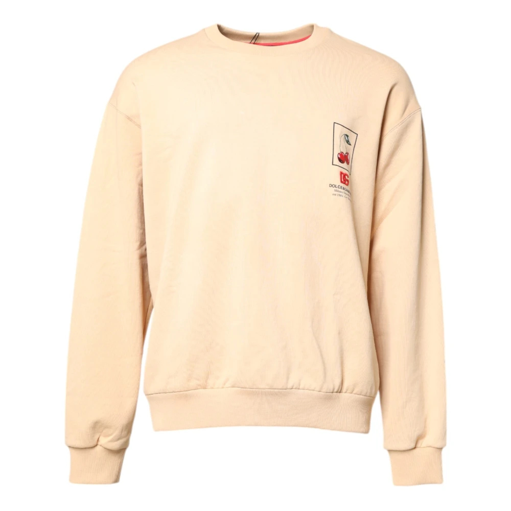 Dolce & Gabbana Herren Beige - Kirschendruck Rundhalspullover - Sweatshirts & Hoodies - 2XL