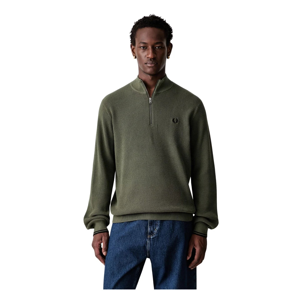 Fred Perry Herren Grün Troyer Aus Baumwolle Waffle Stitch, Gr. M - Bild 6