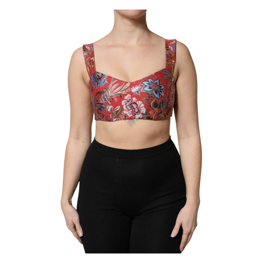 Dolce & Gabbana Damen Rot - Es Florales Brokat-Crop-Top - Tops - 2XS