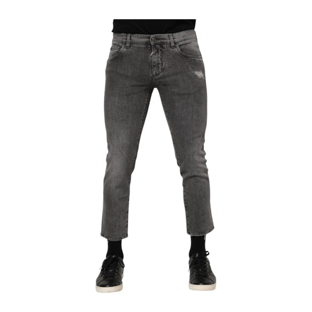 Dolce & Gabbana Herren Grau - Logo Plaque Skinny Cropped Denim Jeans - Jeans - S