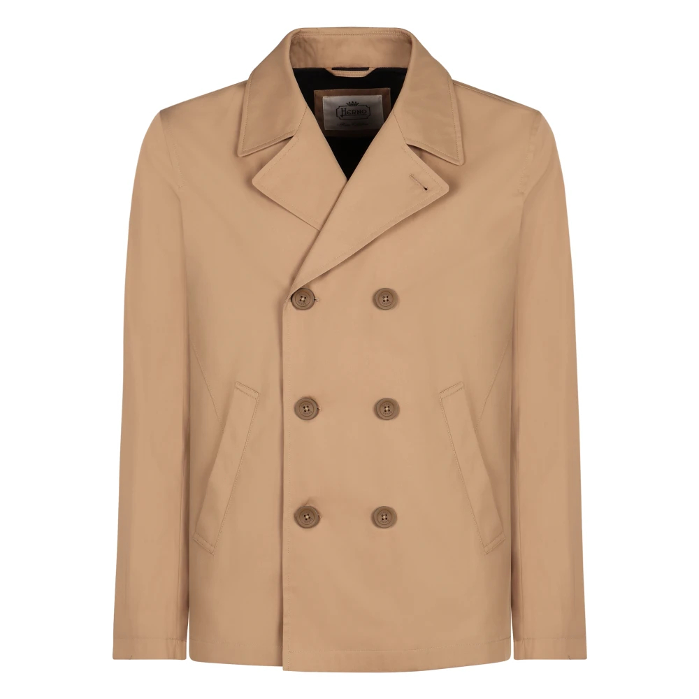 Herno Herren Beige - Baumwoll-Peacoat Mit Reverskragen Und Zwei Seitentaschen - Coats - S