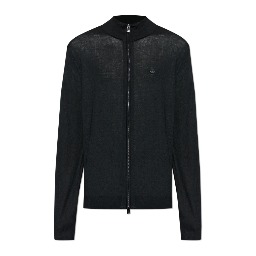 Emporio Armani Herren Schwarz - Glattstrick-Cardigan Mit Durchgehendem Reißverschluss Aus Schurwolle - Knitwear - K - Xl