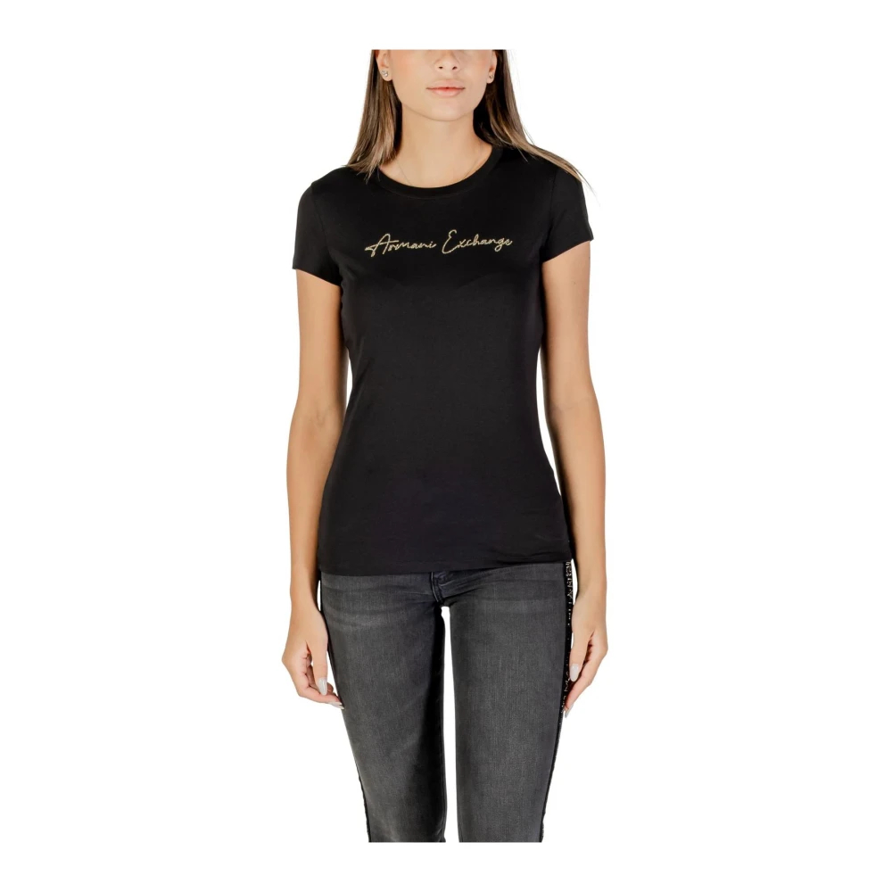Armani Exchange - T-Shirt Mit Strass-Verzierung Und Rundhalsausschnitt - Tops -Damen -Schwarzk -2Xl