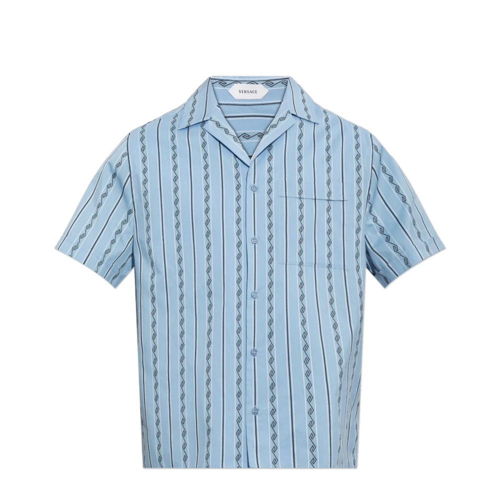 Versace Herren Blau - Jacquard Baumwoll-Seidenhemd Regular Fit - Shirts - 3XL