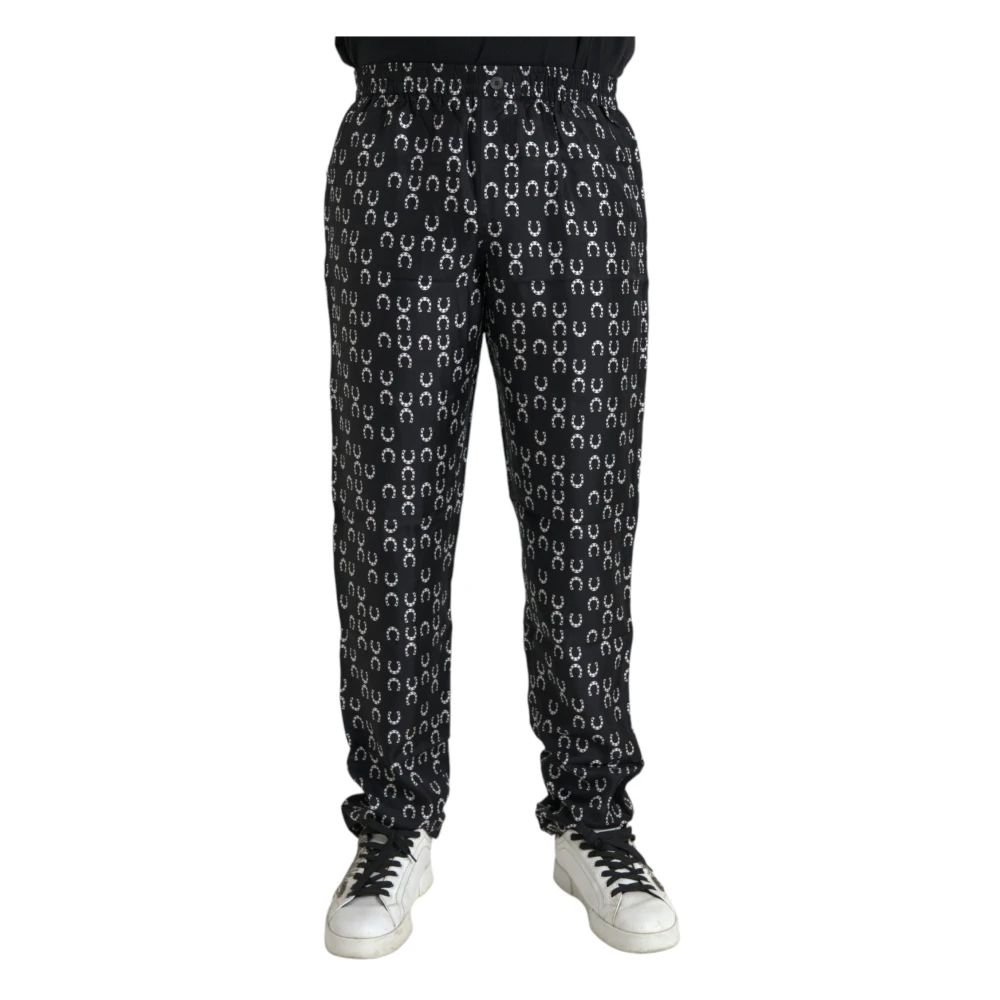 Dolce & Gabbana Herren Schwarz - E Seidenhufeisenmusterhose - Trousers - K - M