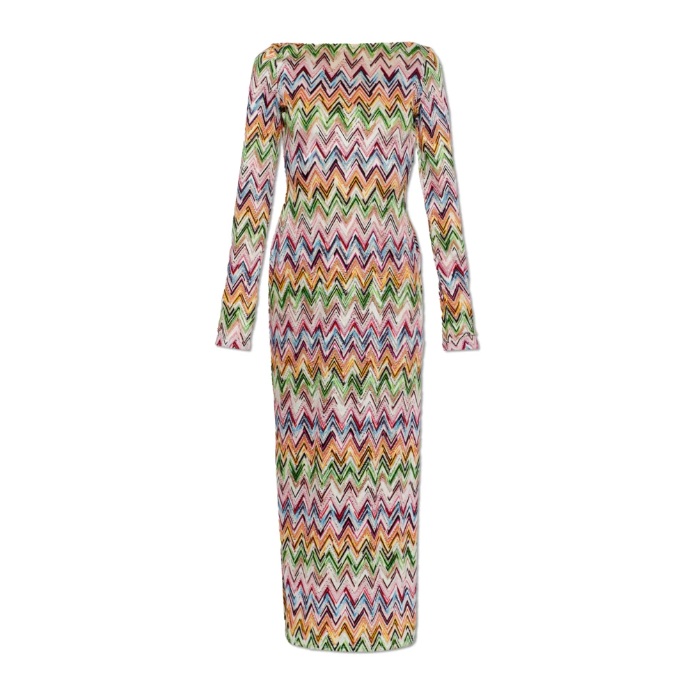 Missoni Damen Multicolor - Langärmeliges Kleid Aus Stretch-Viskose Mit Spitze Und Zickzack-Motiv - Dresses - Mehrfarbig -Xs
