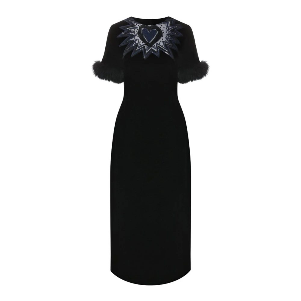 Fendi Damen Schwarz - Es Samt Midi Kleid Mit Pelzbesatz - Dresses - K - 2XS