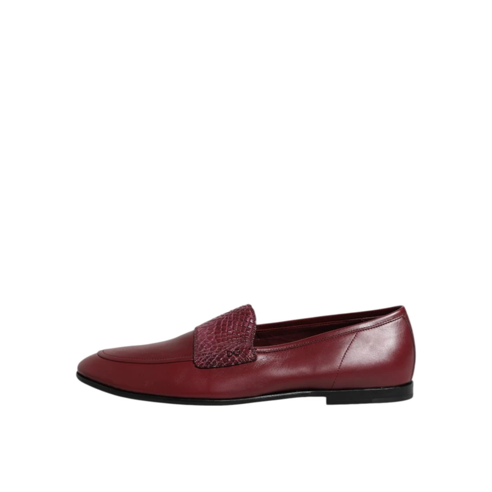 Dolce & Gabbana Herren Rot - Burgunder Leder Slip-On Schuhe Mit Kaiman-Details - Shoes - 44 Eu