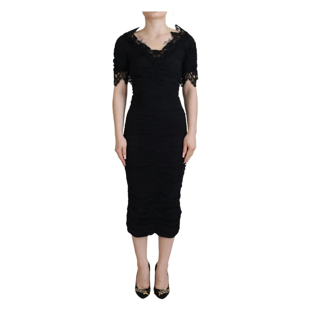 Dolce & Gabbana Damen Schwarz - Elegantes Midi-Kleid Mit Kurzen Ärmeln - Dresses - K - S