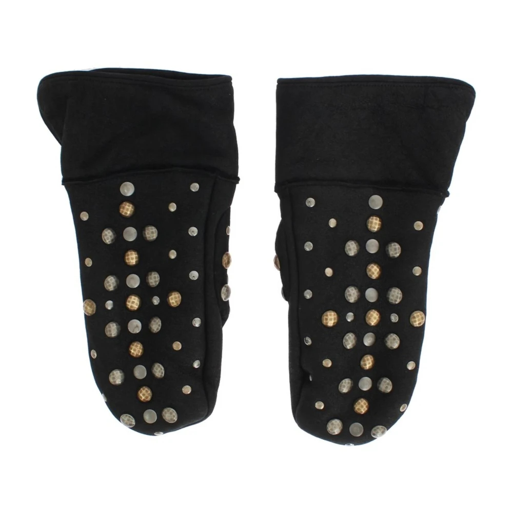 Dolce & Gabbana Herren Grau - Nieten Shearling Handschuhe - Schwarz - Accessories - One Size