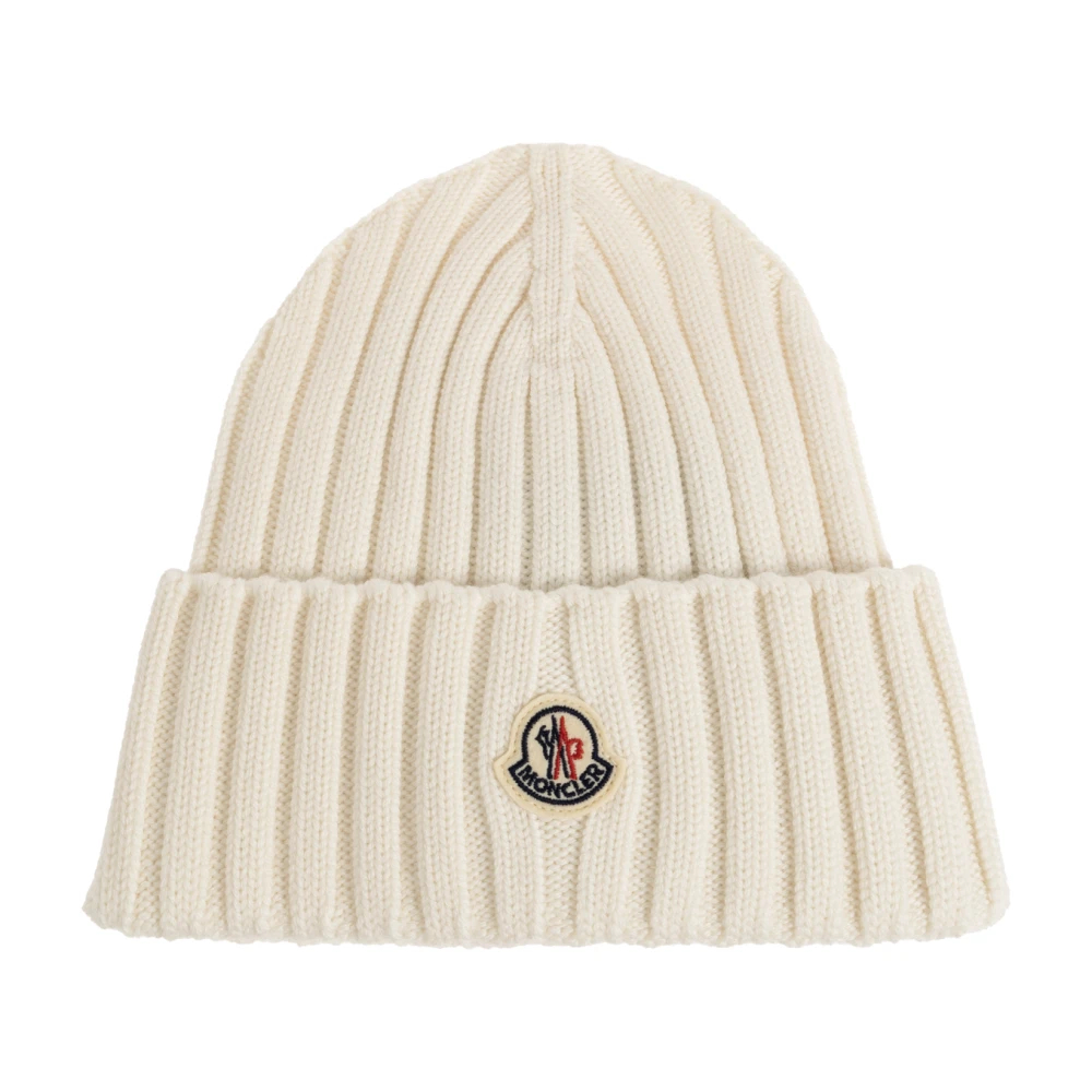 MONCLER | White ribbed wool knit beanie with logo patch | Women | PZ - Bild 11