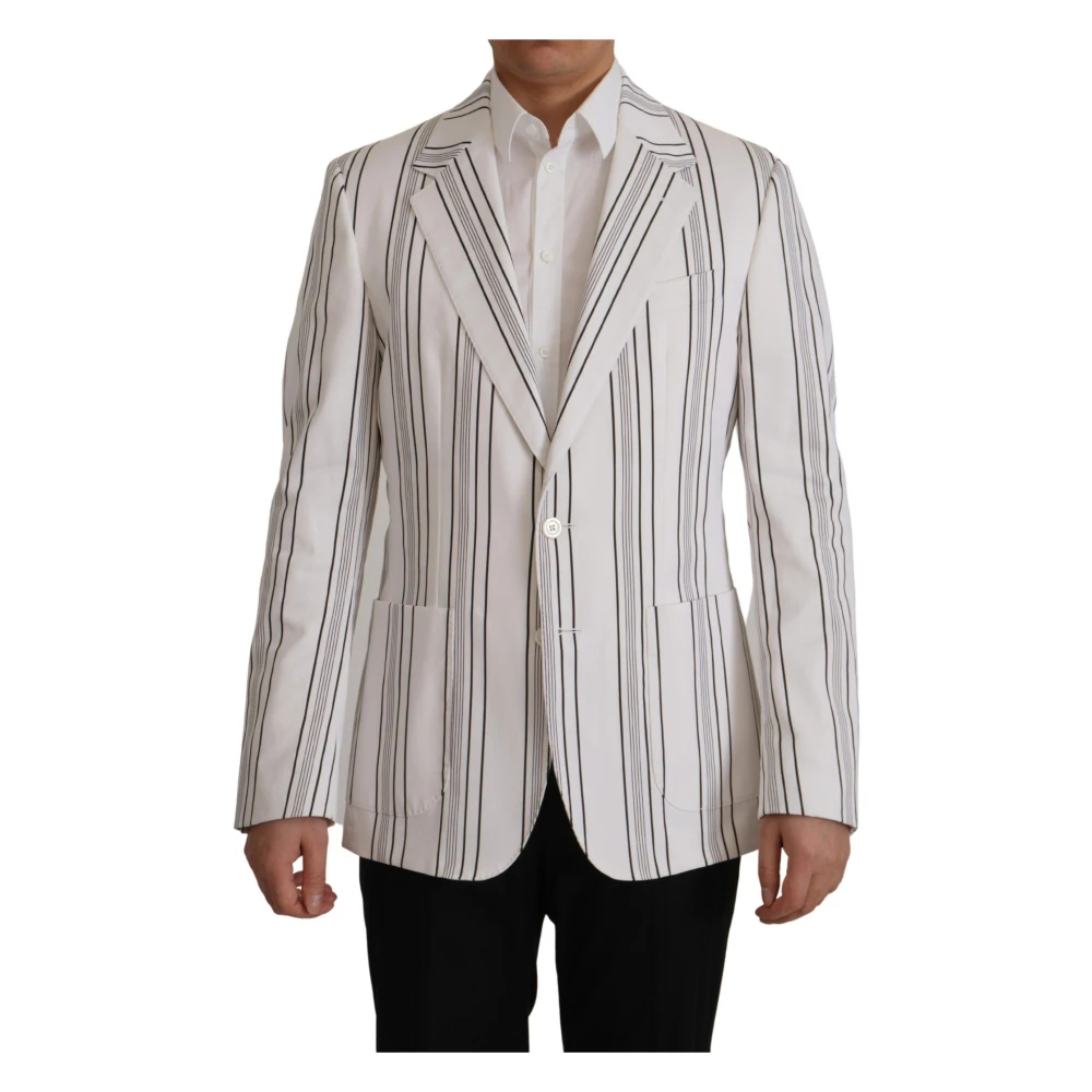 Dolce & Gabbana Herren Weiß - Eleganter Gestreifter Baumwollmischung Blazer - Jackets - S