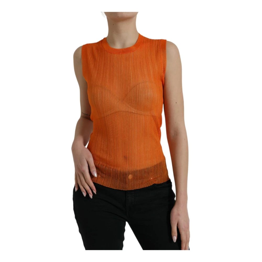 Dolce & Gabbana Damen Orange - Durchsichtiges Crew Neck Tank Top - Tops - L