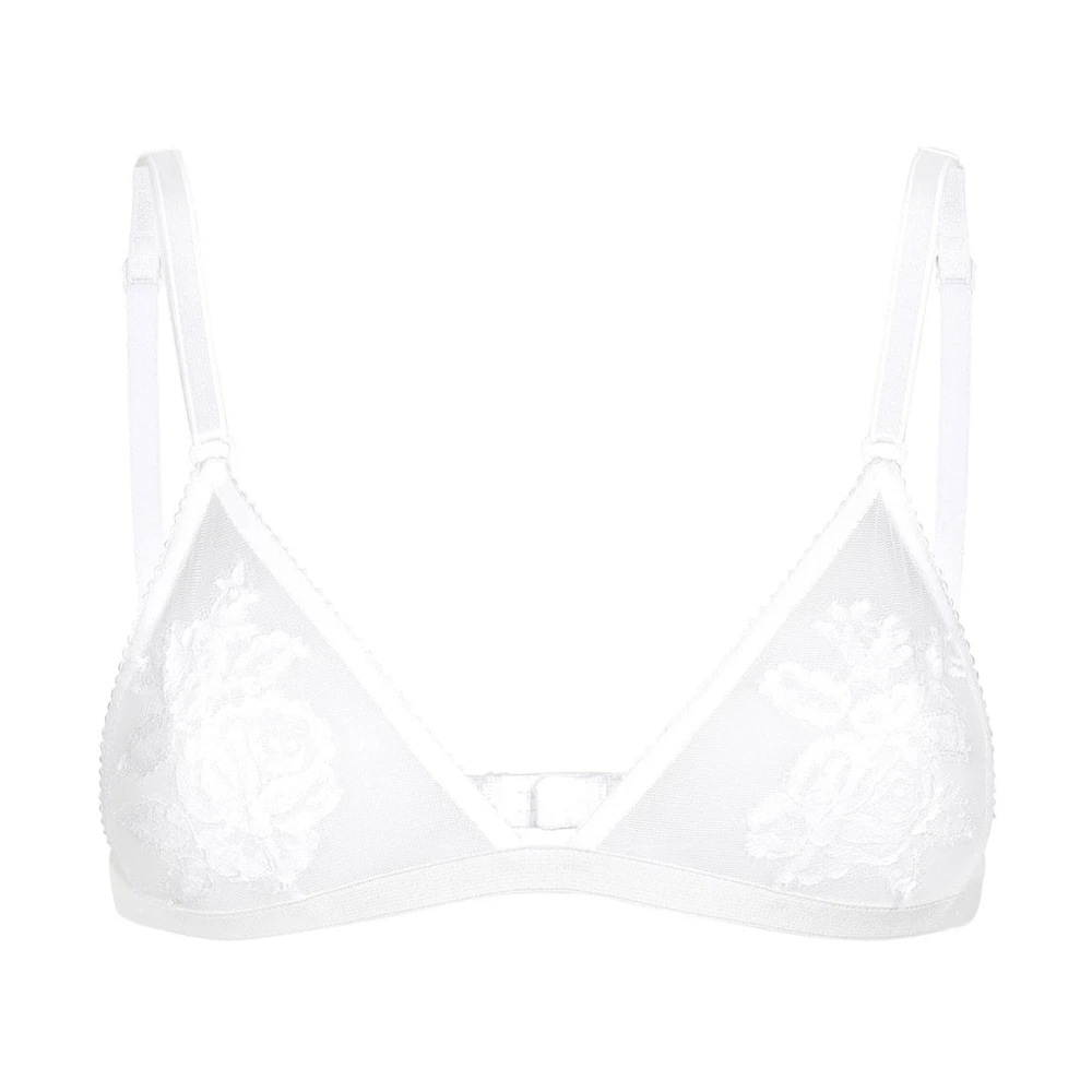 Dolce & Gabbana - Spitzen- & Tüll-Bügelloser Dreiecks-Bh - Underwear - Damen - Weiß - Xl