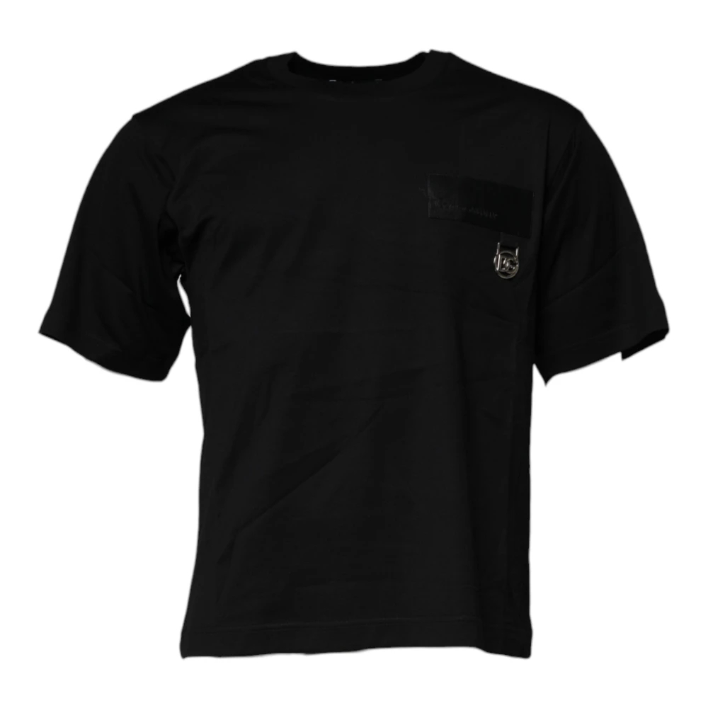 Dolce & Gabbana Herren Schwarz - Es Logo Patch Baumwoll Rundhals T-Shirt - Tops - K -Xs
