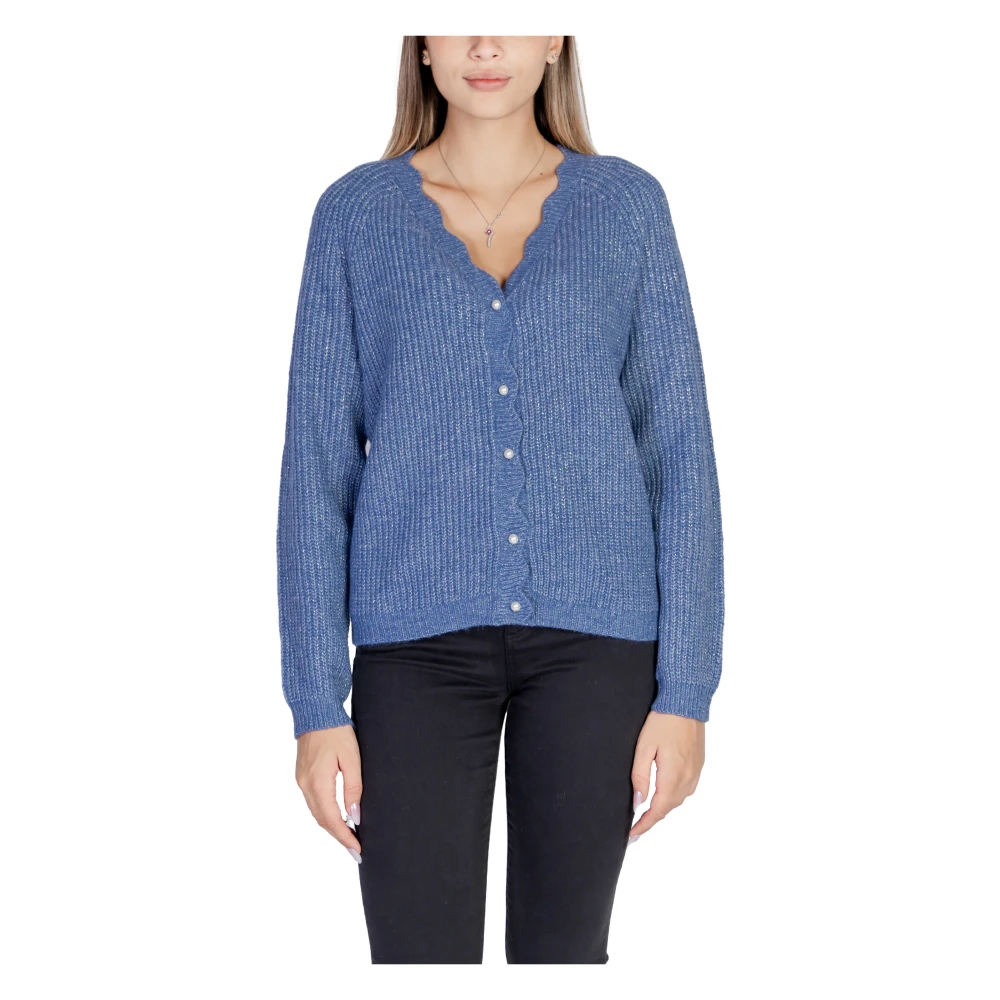 Vila Damen Blau - Er V-Ausschnitt Cardigan Mit Knöpfen - Knitwear - L
