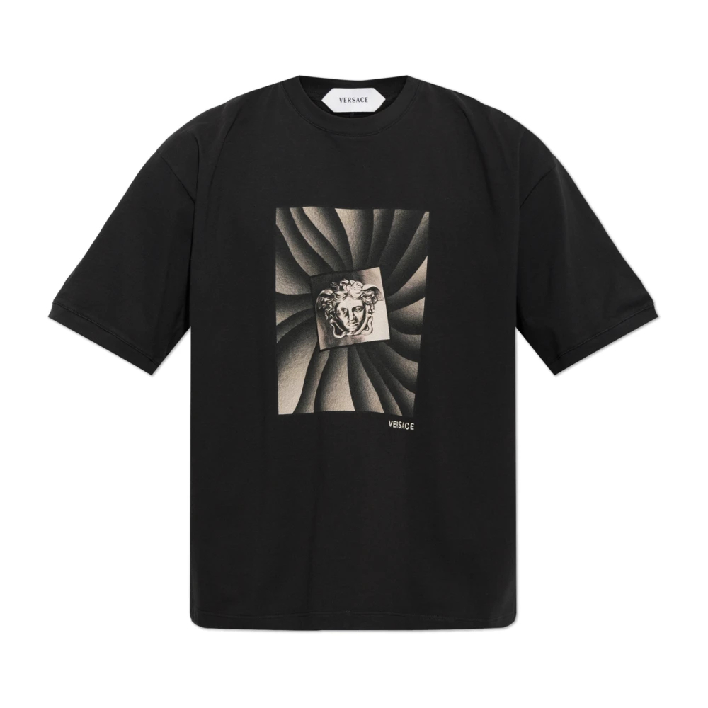 Versace Herren Schwarz - Bedrucktes Baumwoll-Jersey-T-Shirt In Regular Fit - Tops - K - L