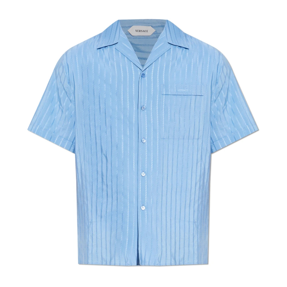 Versace Herren Blau - Jacquard Baumwoll-Seidenhemd Regular Fit - Shirts - 3XL