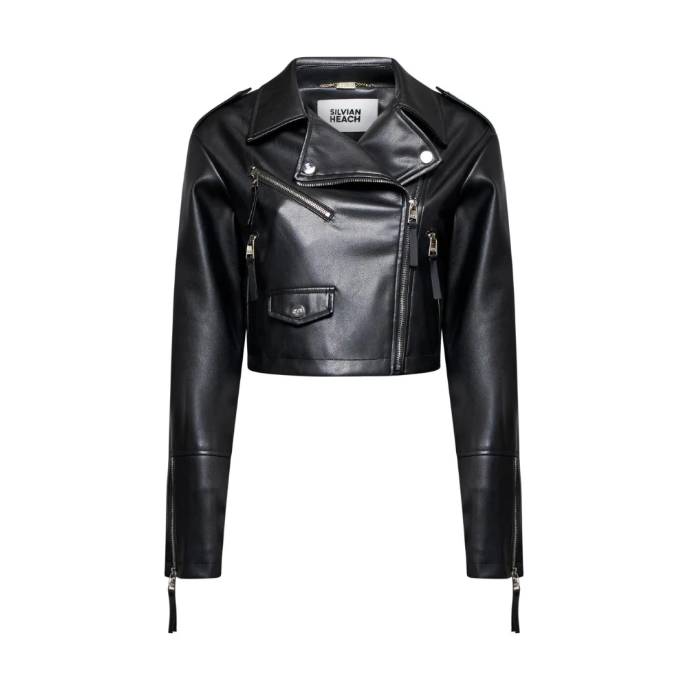 Silvian Heach Damen Schwarz - Kurze Bikerjacke Aus Leder - Jackets - K - 2XS