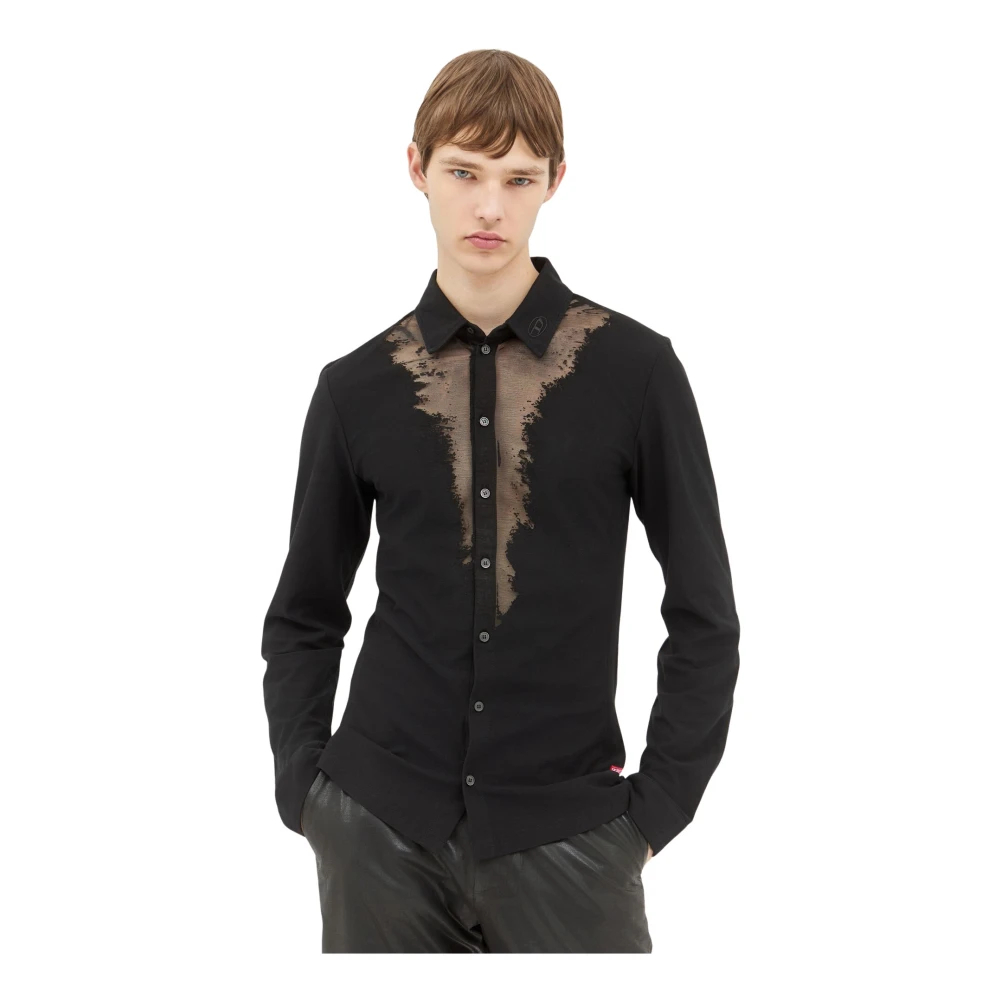 Diesel Herren Schwarz - Devoré Panel Shirt - Shirts - K - M