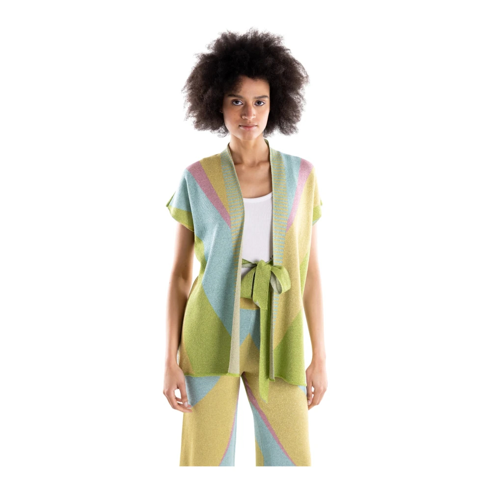 Akep Damen Multicolor - Ärmelloser Jacquard-Cardigan - Knitwear - Mehrfarbig - S
