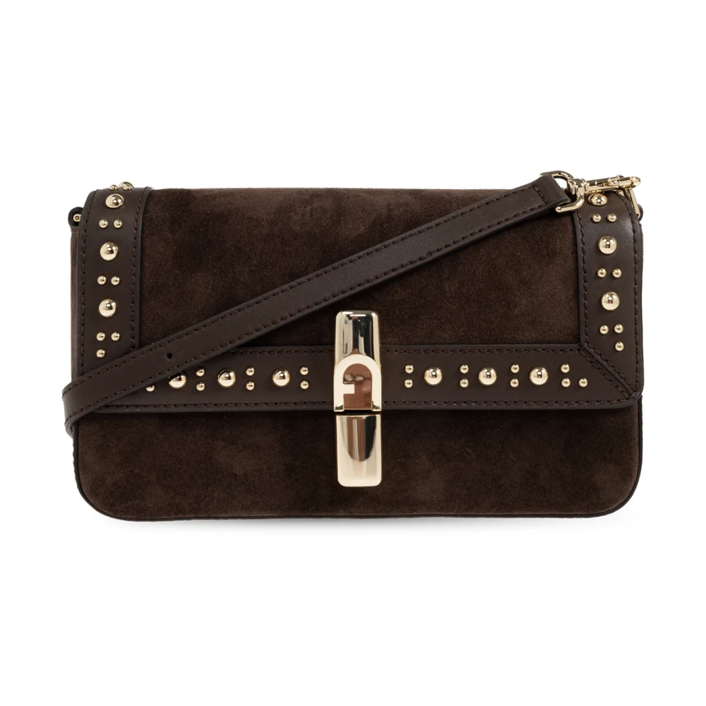 Furla Damen Braun Iride Umhängetasche S Toni Cioccolato Wildleder + Sidney-Kalbsleder + Nieten - Bild 5