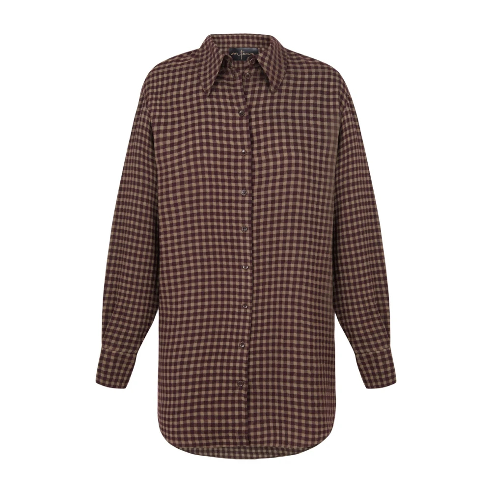 Cortana Damen Rot - Burgund Kariertes Oversize-Hemd - Blouses & Shirts - 2XS