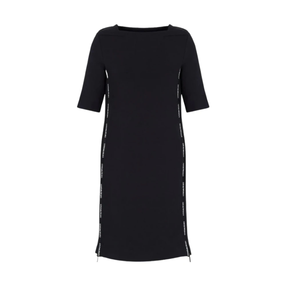 Emporio Armani Damen Blau - Schwarzes Kleid Mit Logoband - Dresses - S