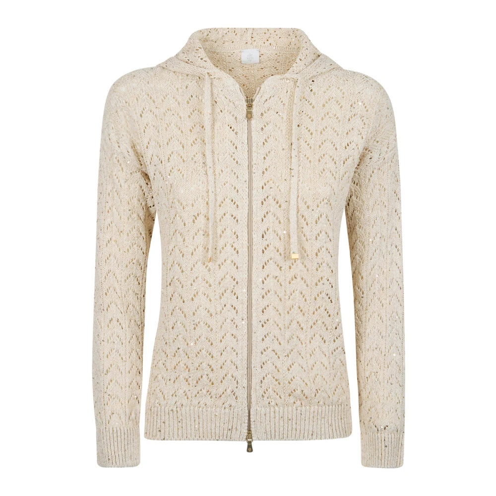 Eleventy Damen Beige - Kapuzenstrickjacke Mit Durchgehendem Reißverschluss - Knitwear - M
