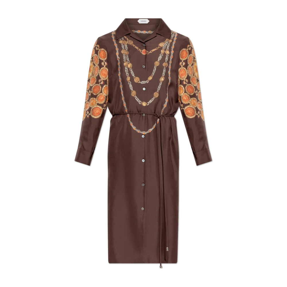 Versace Damen Braun - Bedrucktes Mini-Hemdblusenkleid Aus Seidentwill - Dresses - S