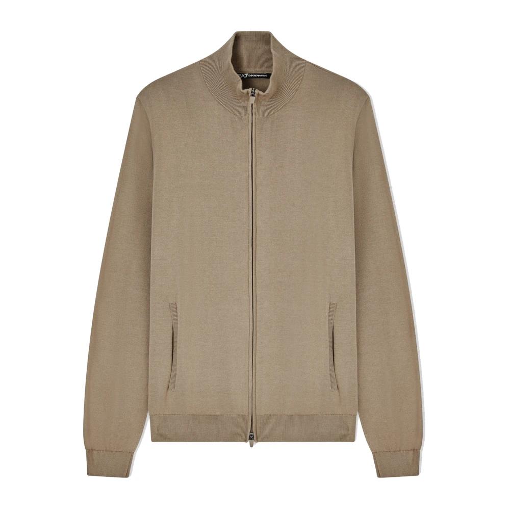 Emporio Armani Ea7 Herren Beige - Baumwoll-Cardigan Mit Durchgehendem Reißverschluss - Sweatshirts & Hoodies - L
