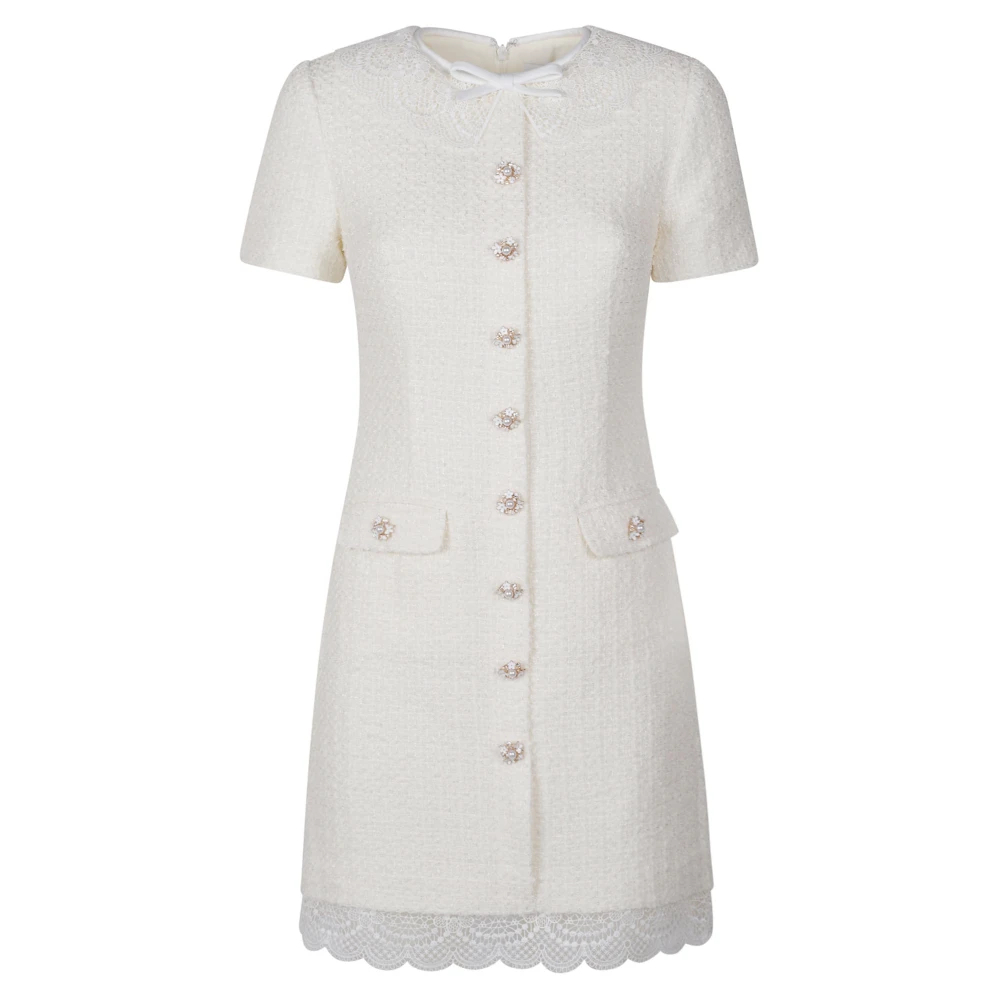 Self Portrait - Bouclé-Kleid Mit Spitzenbesatz - Dresses - Damen - Weiß - Xs - Bild 5