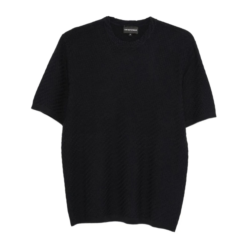 Emporio Armani Herren Schwarz - Texturierter Rundhals-Strickpullover - Knitwear - K -M