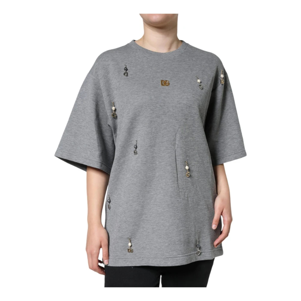 Dolce & Gabbana Damen Grau - Es Verziertes Rundhals-T-Shirt - Tops - Xs