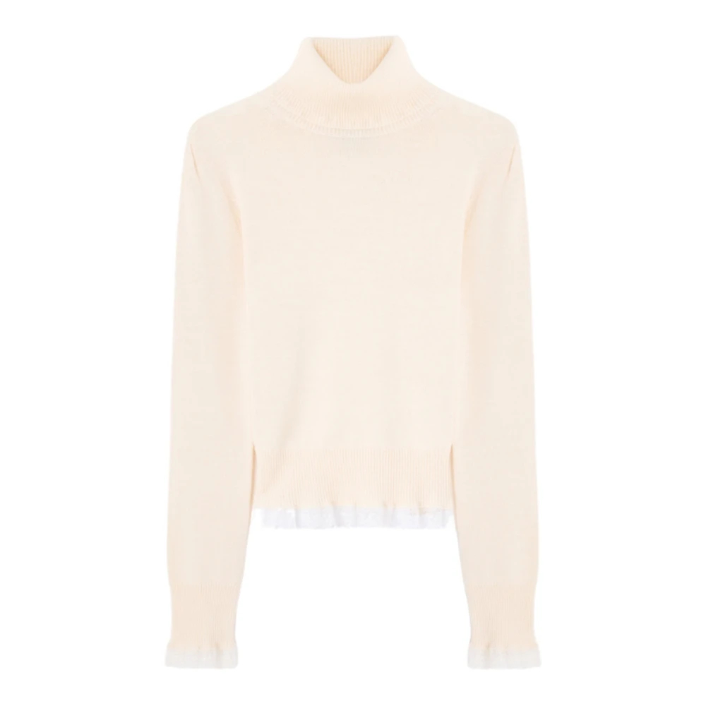 Ganni - Rollkragenpullover Aus Spitzen-Merino - Knitwear - Damen - Beige - Xs - Bild 4
