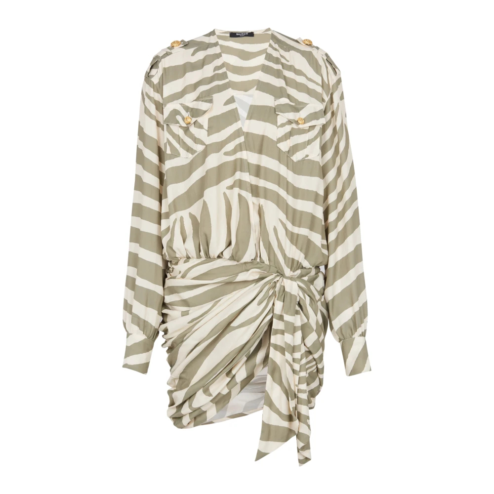 Balmain Damen Beige - Drapiertes Kleid Mit Zebramuster - Dresses - 2XS
